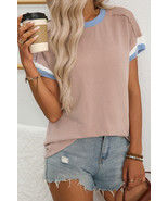 Khaki Colorblock Trim Corded Rib T Shirt - $22.28
