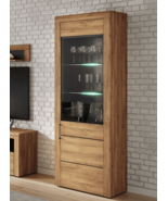 Tall Oak Effect 1 Door Display Cabinet - £367.49 GBP