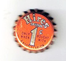Hires 1 Cent Special Pop Bottle Cap Soda Cork Crown Unused 1960s - $4.94