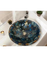 Blue Agate &amp; Gold Resin Bathroom Sink | Luxury Gemstone Vessel Basin | H... - $626.45