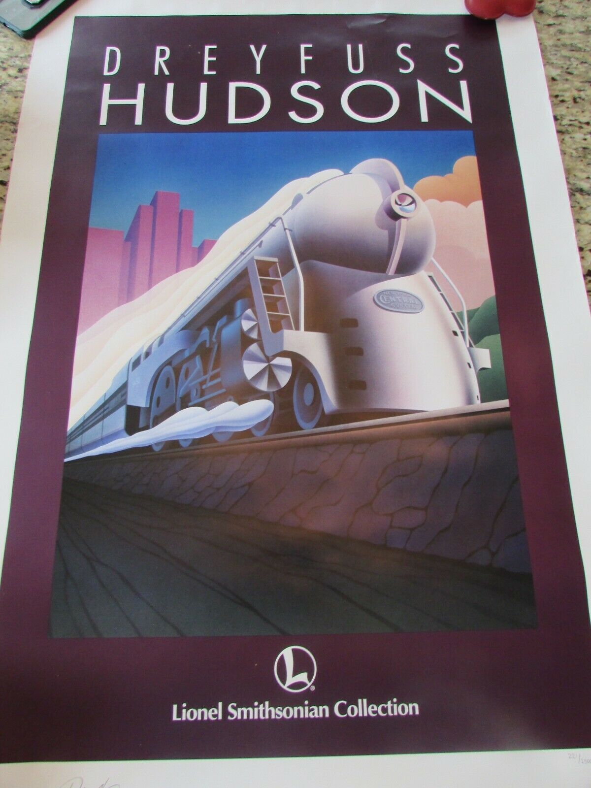 DREYFUS HUDSON TRAIN ENGINE POSTER SMITHSONIAN LIONEL LTD #202 SIGNED 38X26 - $42.75