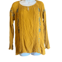 Charming Charlie Womens Small Yellow Turquoise Floral Embroidered Boho Blouse - £7.57 GBP
