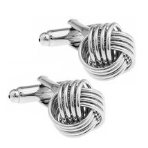 KNOT CUFFLINKS Silvertone 4 Band Twist NEW w GIFT BAG Wedding Groom Fath... - $11.95