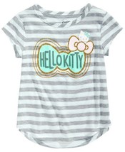 Hello Kitty Toddler Girls Striped Bow Print T-Shirt Size 2T Color Heather Grey - £14.59 GBP