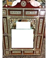 Vintage Persian Wall Mounted Mirror, Carving Wood Inlaid Mother of Pearl - £242.37 GBP