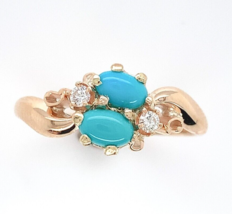 10k Rose Gold Victorian Genuine Natural Turquoise and Diamond Ring 5.5 (... - $513.81