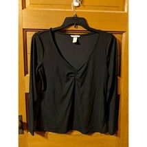 H&amp;M Size Large Shirt Top Lightweight Solid Black V-neck - £10.18 GBP