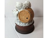 2 White Maine Coon Cats Playing On A Barrel Wind Up Music Box - $19.79