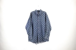 Vtg 90s Streetwear Mens Large Faded Diamond Collared Long Sleeve Button Shirt - $39.55