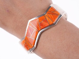 6 3/8&quot; Wayne Muskett Navajo Sterling and spiny oyster inlay bracelet - £330.89 GBP