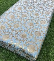 Aqua Blue &amp; Gold Indian Banarasi Brocade Fabric, Wedding Dress Fabric - NF2009 - £5.89 GBP+