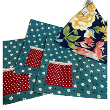 4 Pioneer Woman Pocket Place Mats Fiona Floral Turquoise Polka Dot NEW - $22.95