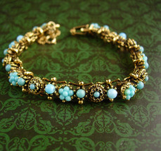 Vintage Edwardian Bracelet - Turquoise and gold  bookchain links  - $125.00