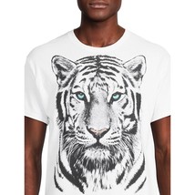 Humor Mens White Tiger Print Graphic T-Shirt Black Blue Eyes Animal Size... - £15.61 GBP