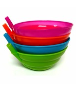 4 Cereal Bowl With Straws Kids Bpa Free Plastic Toddler Built-In Straw B... - £15.79 GBP