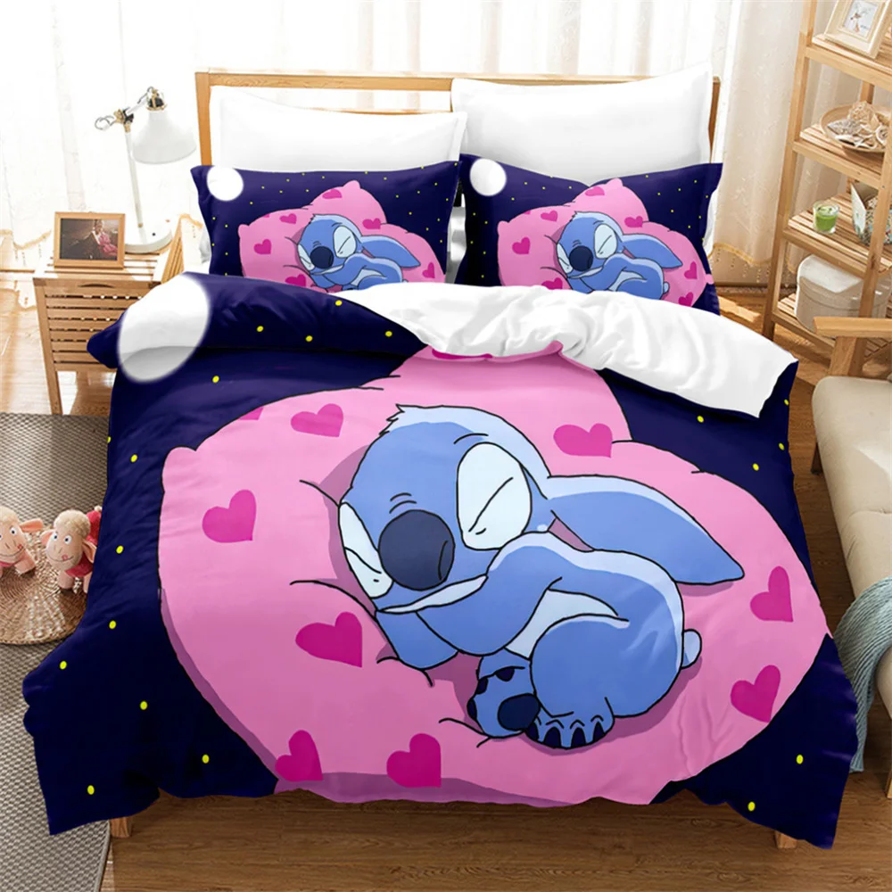 Stitch Cartoon Cute Anime Kid Duvet Cover Bedding Set Pillowcase Children Bed - £29.57 GBP+
