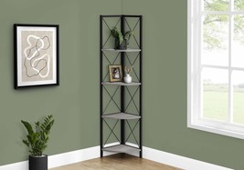 60&quot; 4-Tier Corner Bookshelf - Grey Laminate &amp; Black Metal Modern Etagere - $2,628.04 MXN