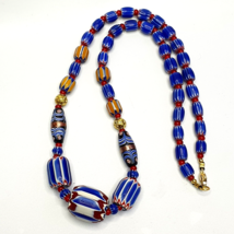 Vintage Chevron and White Heart Venetian Beads Glass Beads Necklace NC-1011 - £38.05 GBP