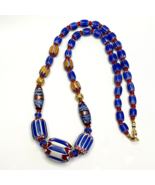 Vintage Chevron and White Heart Venetian Beads Glass Beads Necklace NC-1011 - £38.13 GBP