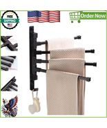 Modern Wall-Mounted Swivel Towel Bar with Hooks - 4 Arms for Compact Spaces - $75.52 CAD