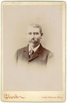 Circa 1890&#39;S Named Cabinet Card Handsome Man Mustache Suit Clark Lake Odessa Mi - £9.58 GBP