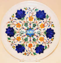 12&quot; White Marble Plate Lapis Hakik Malachite Inlay Floral Arts Christmas... - $403.16