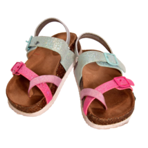 Wonder Nation Buckle Multicolored Pink Green Sandals Girls Size 7 - $12.37