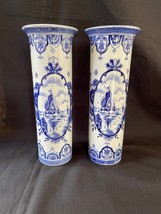 Set Di Delft Ceramica Vases. Prodotto IN Belgium. Decorati Con Navi - £94.96 GBP