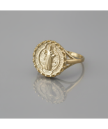 Gold Saint Benedict Coin Medallion Ring Women Catholic Religious Signet 10K 14K - $619.99 - $829.99