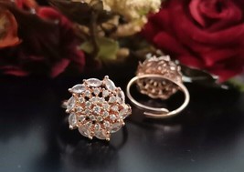 Indian CZ Bollywood Style Rose Gold Plated Engagement Sizable Ring Jewelry Set - £14.89 GBP