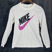 Nike Tee Long Sleeve T-Shirt Women&#39;s Size S Crew Neck Spell Out Logo Gra... - £14.93 GBP