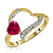 14K Solid Gold Ring With Natural Diamonds &amp; Heart Ruby - £842.51 GBP