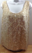 Cream Beaded Sequin Luxe Blouse Top Fringe Backless Sexy Party 1960s Vintage 38 - £51.24 GBP