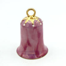 SHER Porcelain Originals Christmas bell ornament - pink &amp; 22K gold glaze... - £19.75 GBP