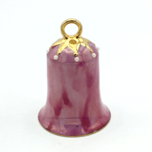 SHER Porcelain Originals Christmas bell ornament - pink &amp; 22K gold glaze... - £18.68 GBP