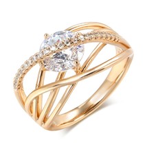 New Arrivals 585 Rose Gold Geometric Cross Ring Natural Zircon Finger Rings for  - £10.49 GBP