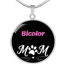 Bicolor Cat Mom Necklace Circle Pendant Stainless Steel Or 18k Gold 18-22&quot; - £44.17 GBP