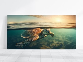 Sea Turtle Art Canvas Ocean Painting Photo Wall Art, Sunset Green Blue Colorful - £18.24 GBP+