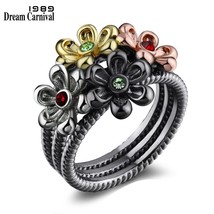 DreamCarnival 1989 New 4 Cute Muti Flowers Neo-Gothic Zirconia Vintage Ring for  - £21.11 GBP