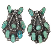 40&#39;s-50&#39;s Vintage Zuni sterling turquoise cluster squash blossom earrings - £221.40 GBP