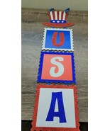 Patriotic Sign USA Three Tiered Red White Blue Stars Stripes Wall Hanging - $16.23 CAD