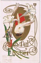 Postcard Embossed Joyful Easter Bunny Rabbit Lilies Detroit 1925 - £3.11 GBP