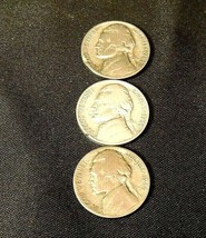 1944 PDS Silver Wartime Jefferson Nickels (Three) AA20-7413 Vintage - £86.79 GBP