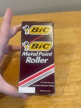 Vintage Bic Metal Point Roller  12 Pens 1991 Black Ink .4mm Fine Line NOS - $89.09