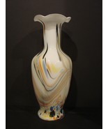 Fluted Murano Multicolored 14 Inch Glass Vase, Hand Blown - $219.00