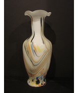 Fluted Murano Multicolored 14 Inch Glass Vase, Hand Blown - £175.05 GBP