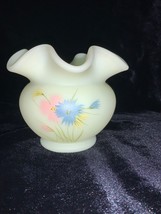 Fenton Art Glass Hand Painted Aster Flowers on Custard Glass Rose Bowl Vase - £38.32 GBP