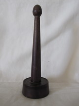 old Tapered 6&quot; Dark Wood Thread Spindle Bobbin w/ Base &amp; bubbled tip - £15.63 GBP