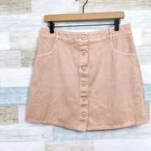 Jungmaven Hemp Vassar Denim Button Front Skirt Tan Pockets Casual Womens Large - £50.67 GBP