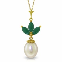 4.75 Carat 14K Yellow Gold Gemstone Necklace Natural Pearl Emerald 14&quot;-24&quot;  - £299.08 GBP